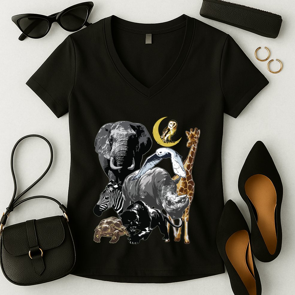 Zookeeper Jungle Animals Theme Safari Zoo Birthday Themed Women's V-Neck T-Shirt