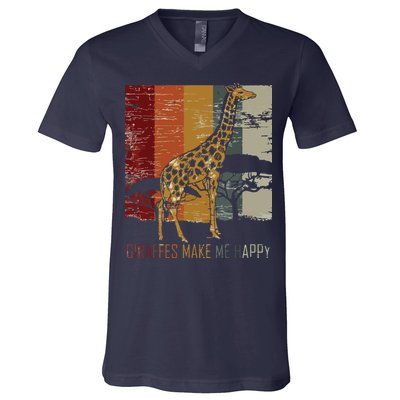 Zoo Keeper Africa Vintage Retro Gift Giraffe V-Neck T-Shirt
