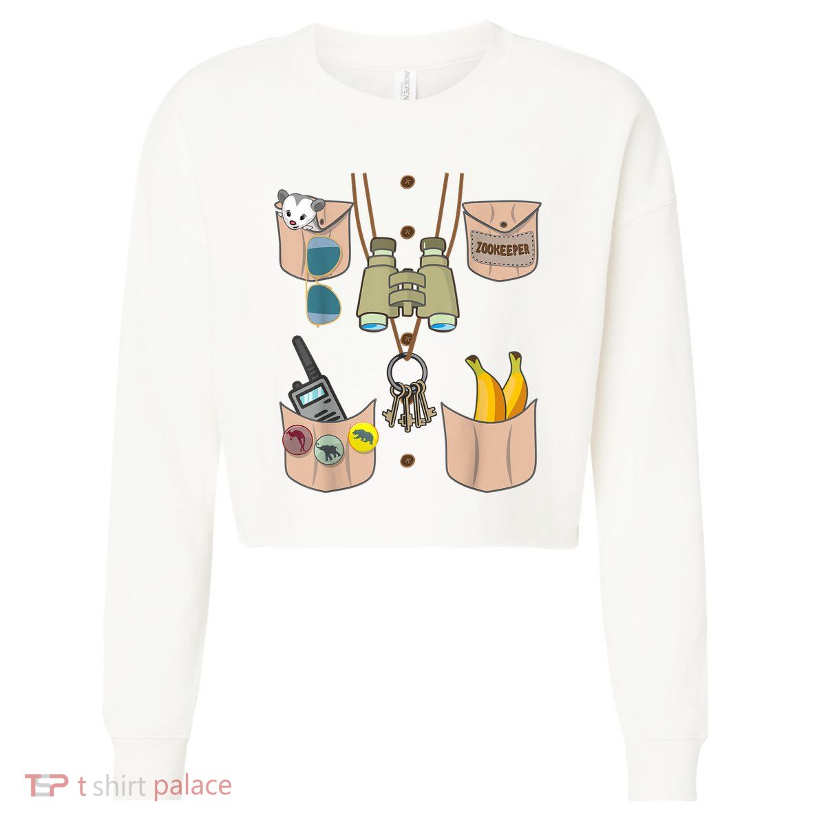 Zoo Keeper Costume Funny Halloween Boy Girls Zookeeper Cropped Pullover Crew