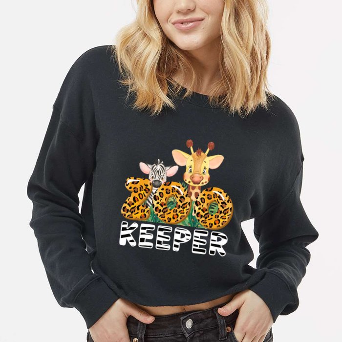 Zoo Keeper Funny Jungle Safari Wild Print Savanna Matching Cute Gift Cropped Pullover Crew
