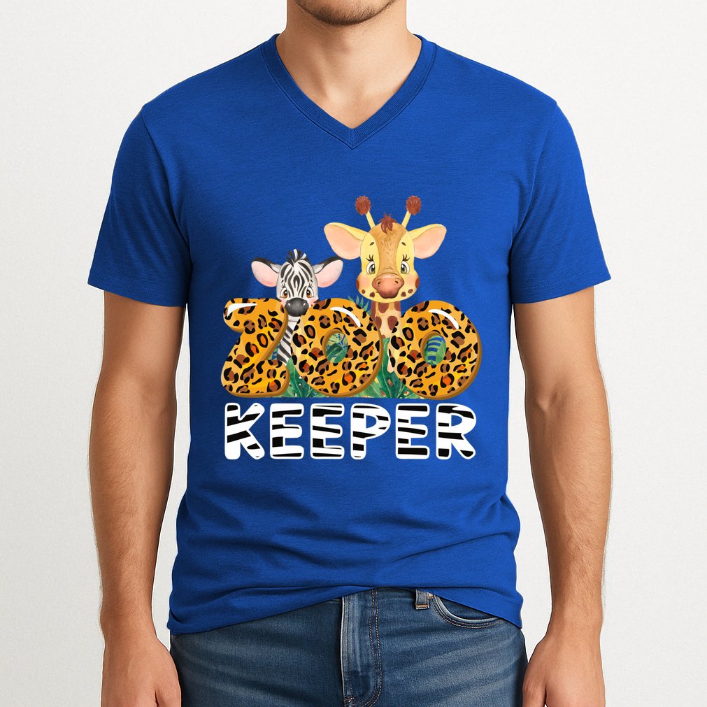Zoo Keeper Funny Jungle Safari Wild Print Savanna Matching Cute Gift V-Neck T-Shirt