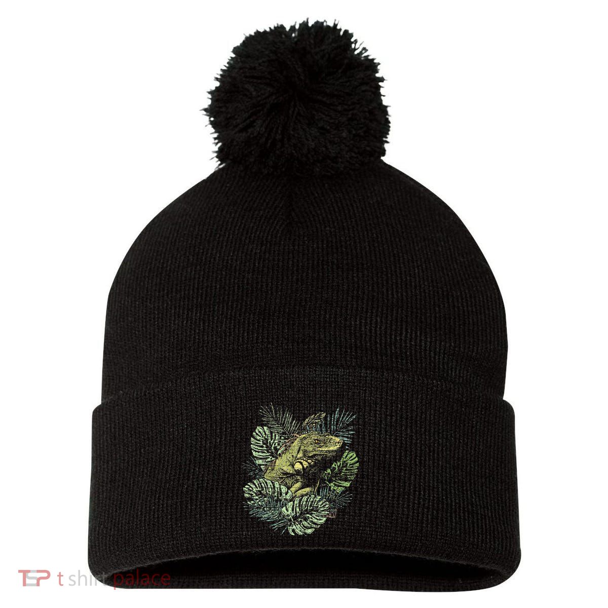 Zoo Keeper Lizard Lover Gift Iguana Pom Pom 12in Knit Beanie