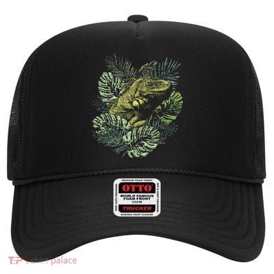 Zoo Keeper Lizard Lover Gift Iguana High Crown Mesh Back Trucker Hat