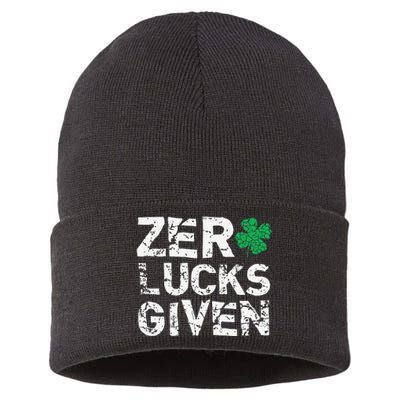 Zero Lucks Given Funny St. Saint Patrick's Day Sustainable Knit Beanie