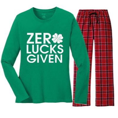 Zero Lucks Given St Patricks Day Women's Long Sleeve Flannel Pajama Set 