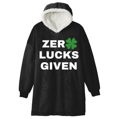 Zero Lucks Given Shamrock St Patricks Day Hooded Wearable Blanket