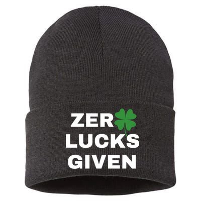 Zero Lucks Given Shamrock St Patricks Day Sustainable Knit Beanie