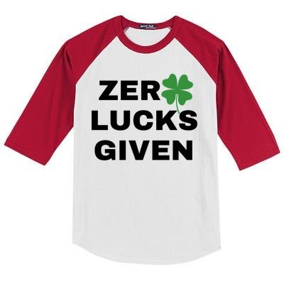 Zero Lucks Given Shamrock St Patricks Day Kids Colorblock Raglan Jersey