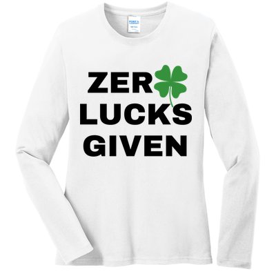 Zero Lucks Given Shamrock St Patricks Day Ladies Long Sleeve Shirt