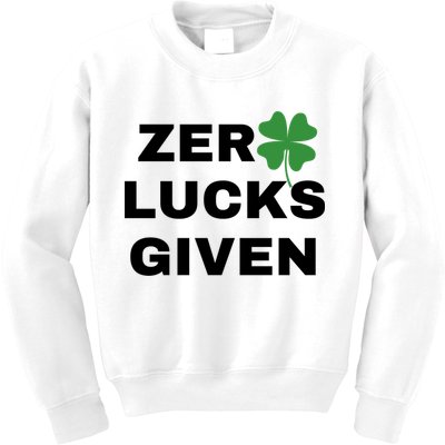 Zero Lucks Given Shamrock St Patricks Day Kids Sweatshirt
