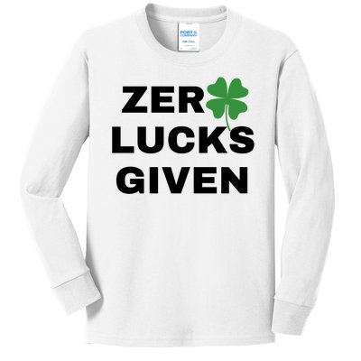 Zero Lucks Given Shamrock St Patricks Day Kids Long Sleeve Shirt