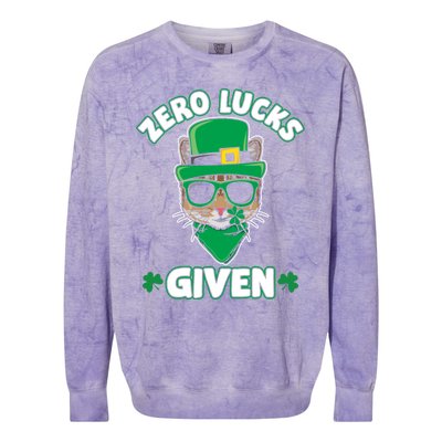 Zero Lucks Given Cat Leprechaun Saint Patrick's Day Ireland Gift Colorblast Crewneck Sweatshirt