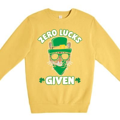 Zero Lucks Given Cat Leprechaun Saint Patrick's Day Ireland Gift Premium Crewneck Sweatshirt