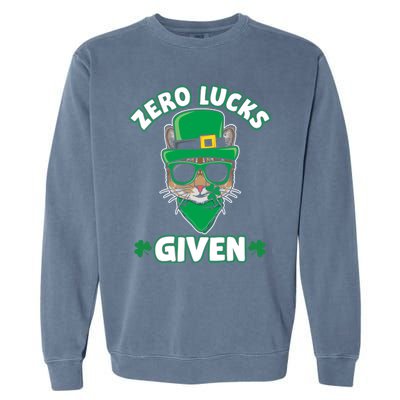 Zero Lucks Given Cat Leprechaun Saint Patrick's Day Ireland Gift Garment-Dyed Sweatshirt