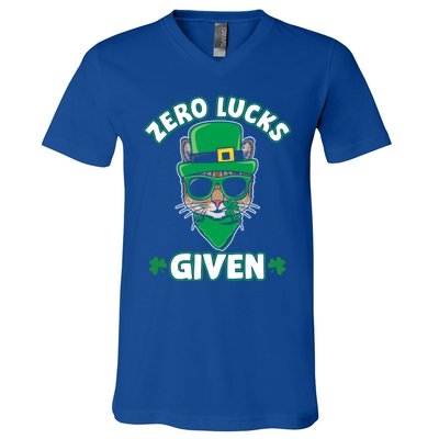 Zero Lucks Given Cat Leprechaun Saint Patrick's Day Ireland Gift V-Neck T-Shirt