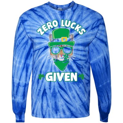 Zero Lucks Given Cat Leprechaun Saint Patrick's Day Ireland Gift Tie-Dye Long Sleeve Shirt