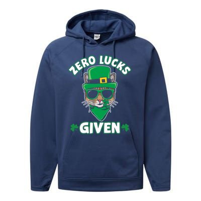 Zero Lucks Given Cat Leprechaun Saint Patrick's Day Ireland Gift Performance Fleece Hoodie