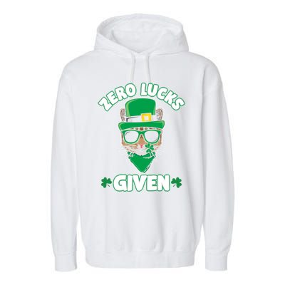 Zero Lucks Given Cat Leprechaun Saint Patrick's Day Ireland Gift Garment-Dyed Fleece Hoodie