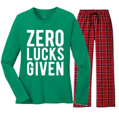 Zero Lucks Given St Patricks Day Women's Long Sleeve Flannel Pajama Set 