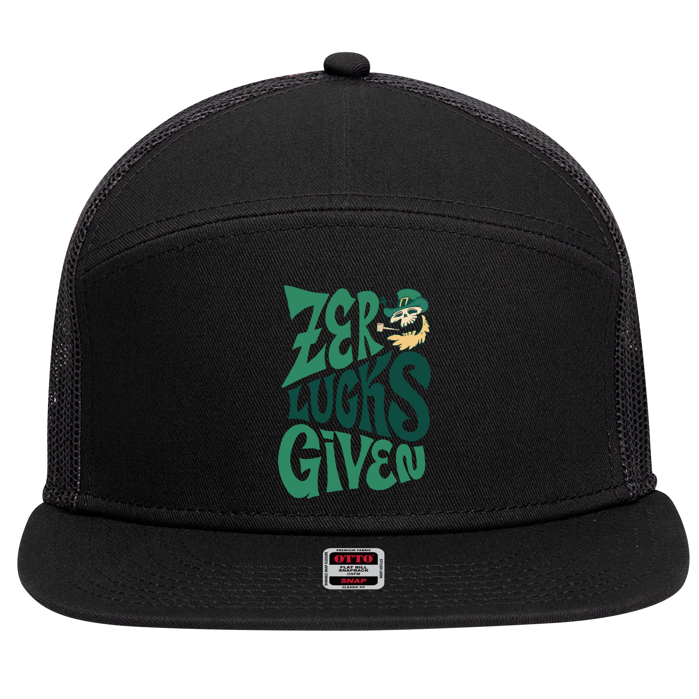 Zero Lucks Given St Patrick's Day 7 Panel Mesh Trucker Snapback Hat
