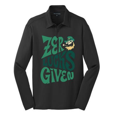 Zero Lucks Given St Patrick's Day Silk Touch Performance Long Sleeve Polo