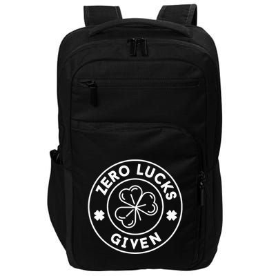 Zero Lucks Given Funny St. PatrickS Day Impact Tech Backpack