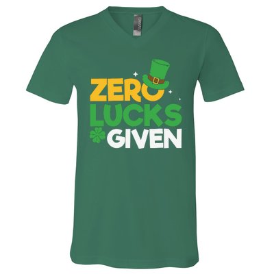 Zero Lucks Given Funny St Patricks Day V-Neck T-Shirt