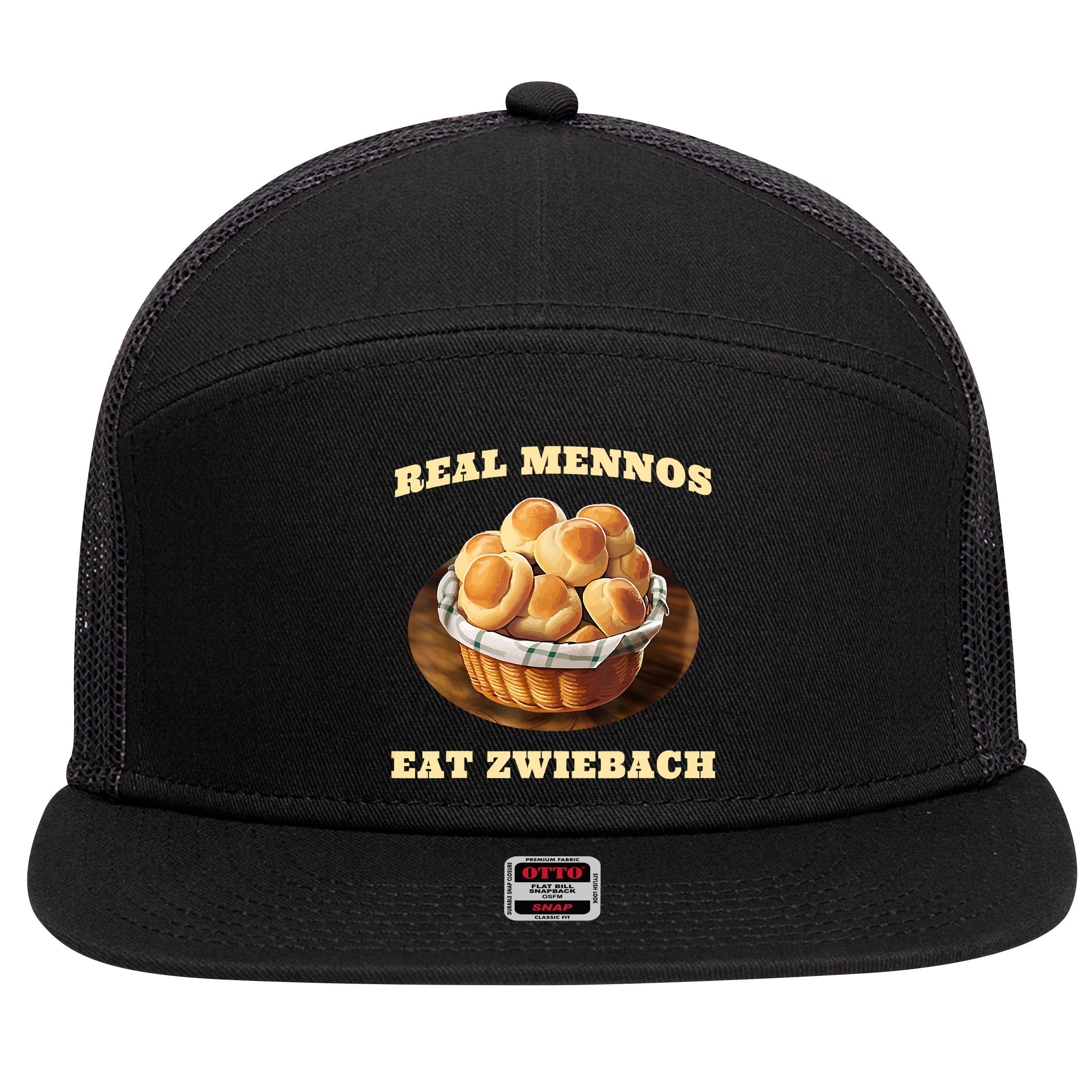 Zwiebach Mennonite Bun Roll Bread Baking Zwieback 7 Panel Mesh Trucker Snapback Hat