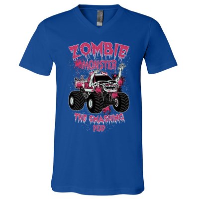 Zombie Monster Truck The Smashing Dead Funny Gift V-Neck T-Shirt