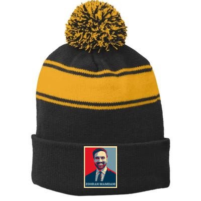 Zohran Mamdani Vintage Poster Design Stripe Pom Pom Beanie