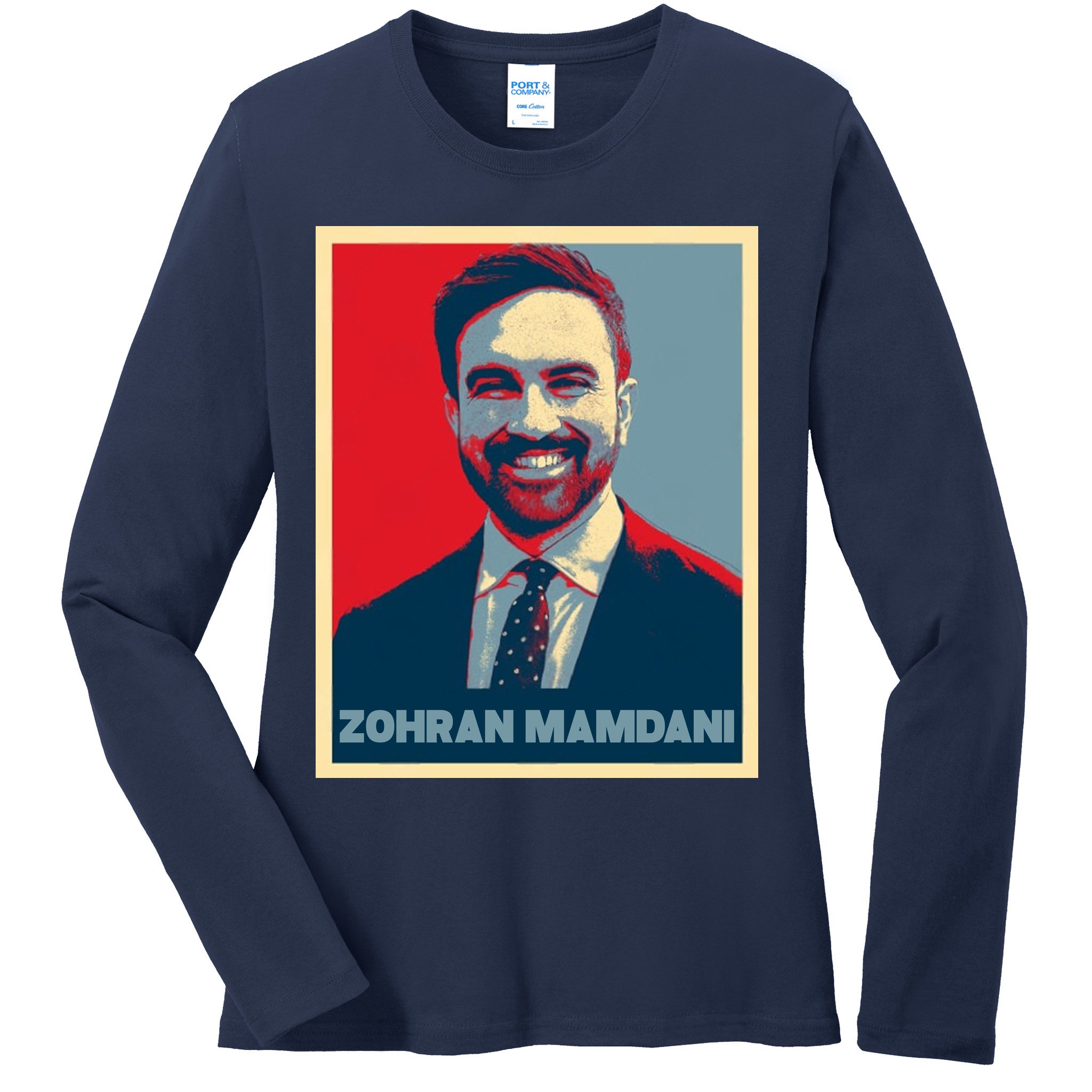 Zohran Mamdani Vintage Poster Design Ladies Long Sleeve Shirt
