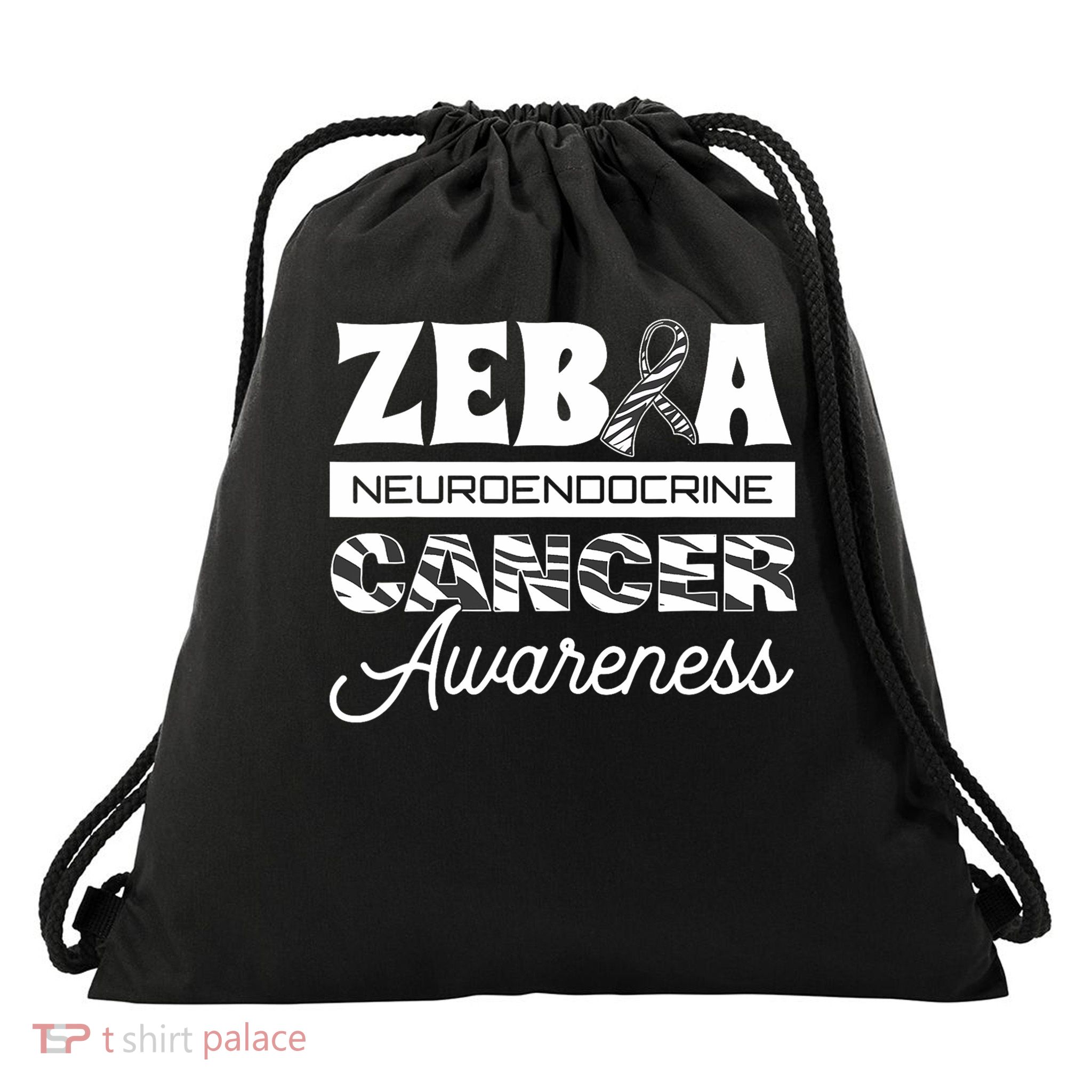 Zebra Neuroendocrine Cancer Awareness Ribbon Carcinoma Tumor Drawstring Bag