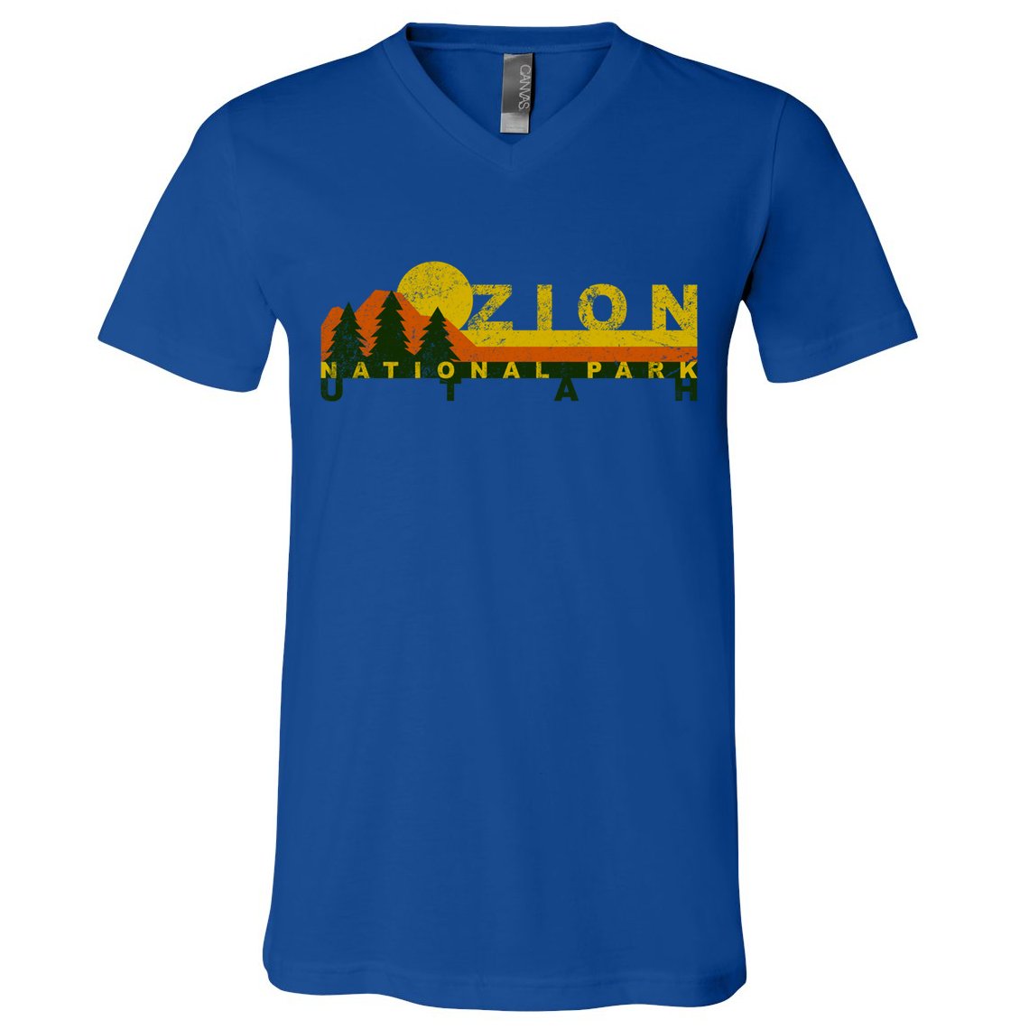 Zion National Park Sunny Mountain Treeline Gift V-Neck T-Shirt