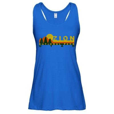 Zion National Park Sunny Mountain Treeline Gift Ladies Essential Flowy Tank