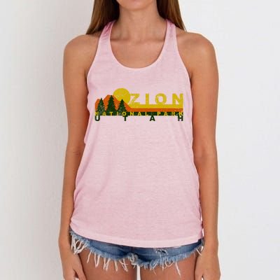 Zion National Park Sunny Mountain Treeline Gift Women's Knotted Racerback Tank