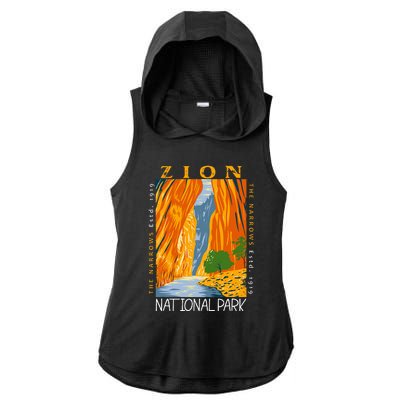 Zion National Park Utah Vintage The Narrows Vintage Ladies PosiCharge Tri-Blend Wicking Draft Hoodie Tank