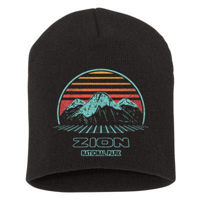 Zion National Park Retro Hiking Vintage 80s Style Short Acrylic Beanie