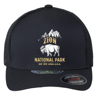 Zion National Park Utah Usa Bison Buffalo Flexfit Unipanel Trucker Cap