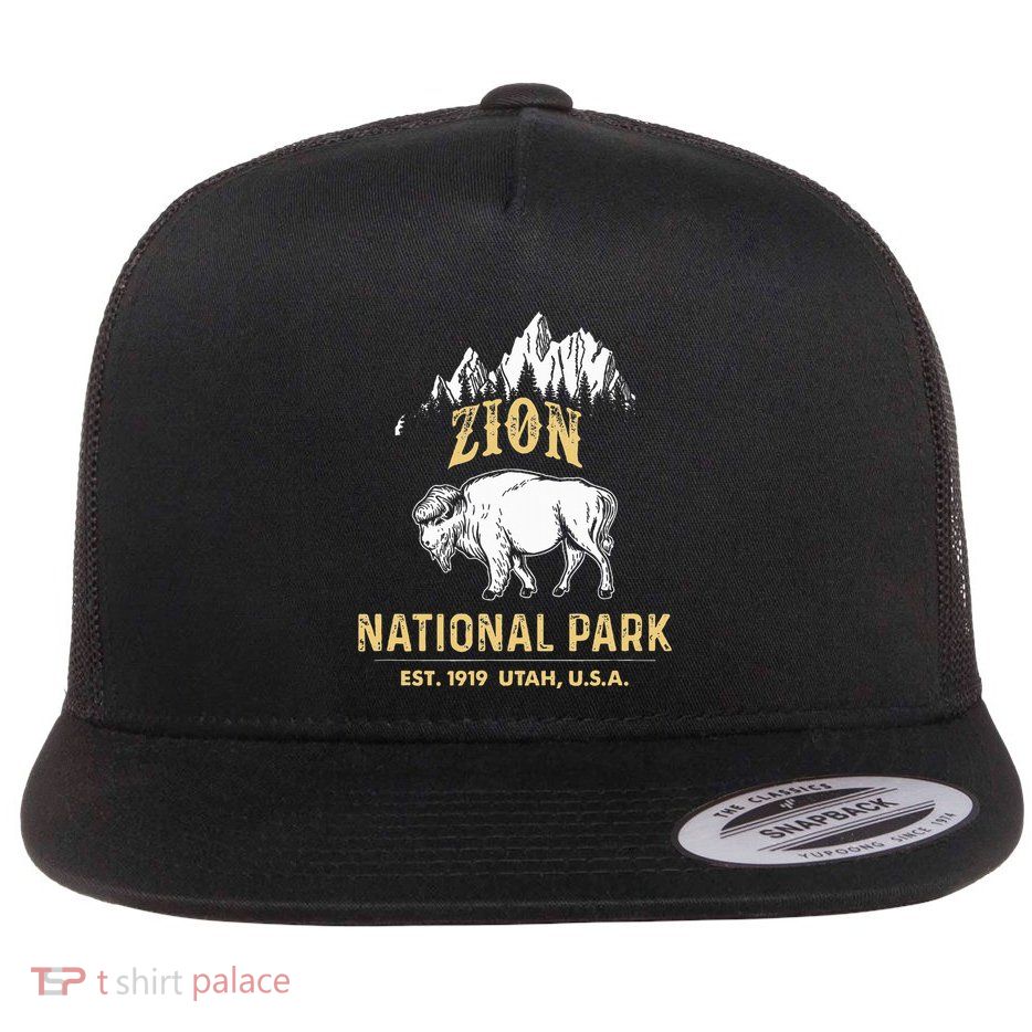 Zion National Park Utah Usa Bison Buffalo Flatbill Hat