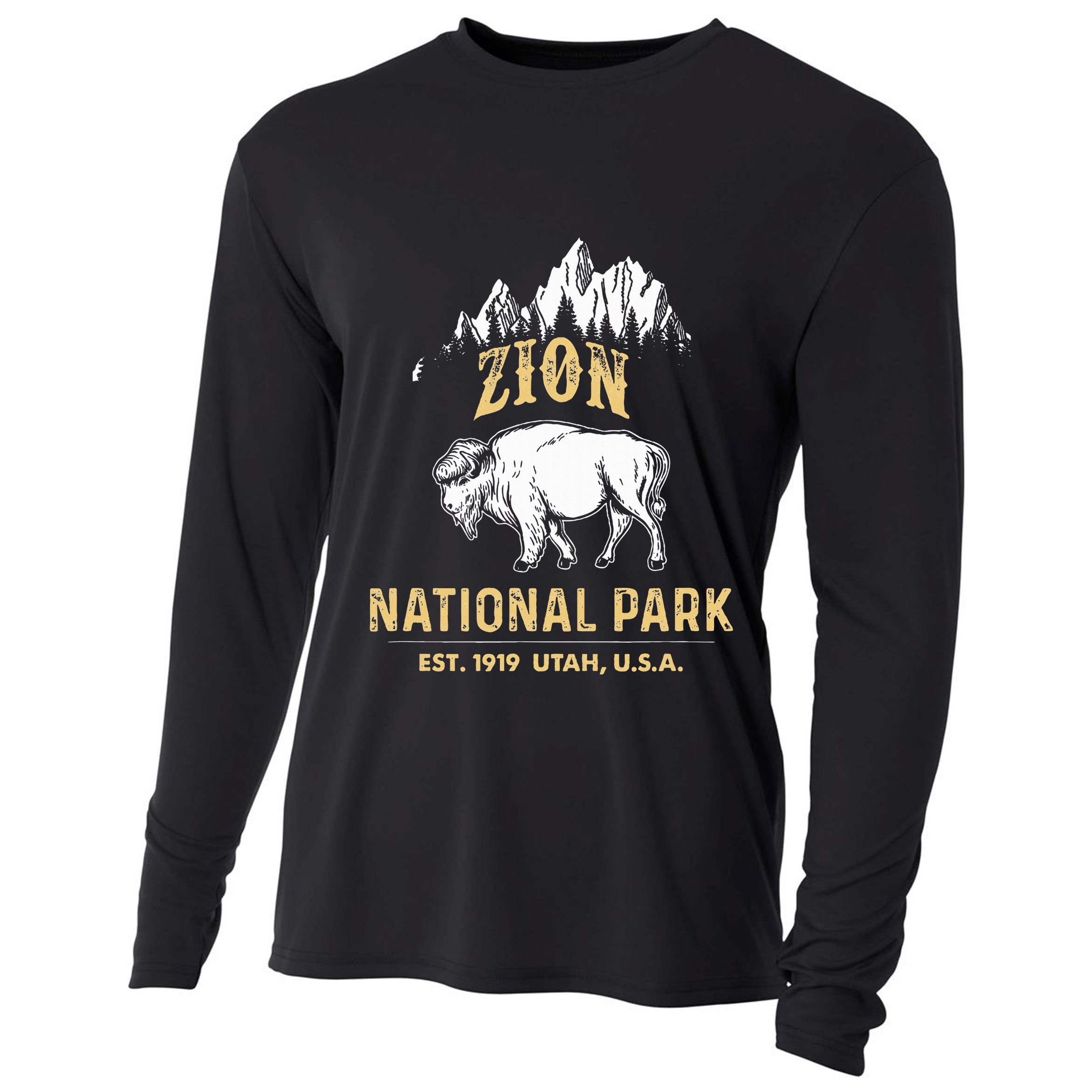 Zion National Park Utah Usa Bison Buffalo Cooling Performance Long Sleeve Crew