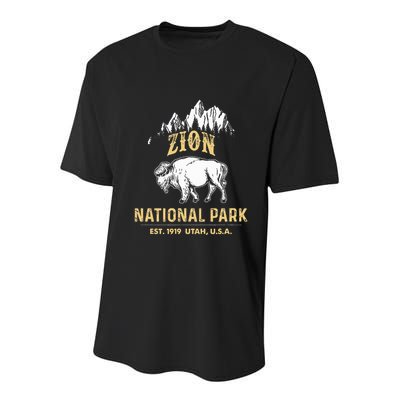 Zion National Park Utah Usa Bison Buffalo Youth Performance Sprint T-Shirt