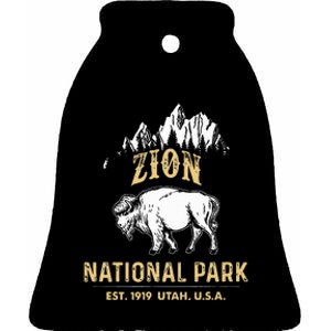 Zion National Park Utah Usa Bison Buffalo Ceramic Bell Ornament