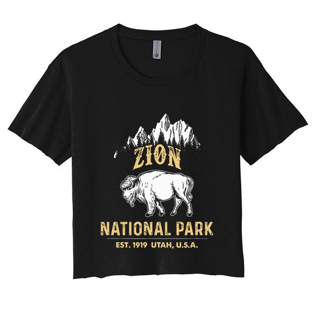 Zion National Park Utah Usa Bison Buffalo Crop Top