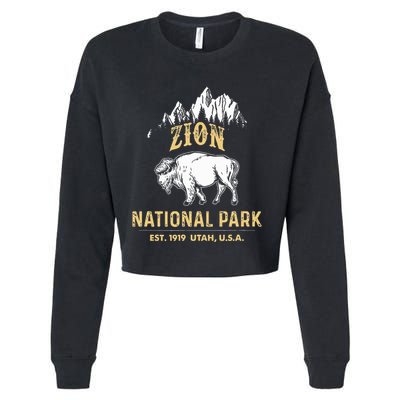 Zion National Park Utah Usa Bison Buffalo Cropped Pullover Crew