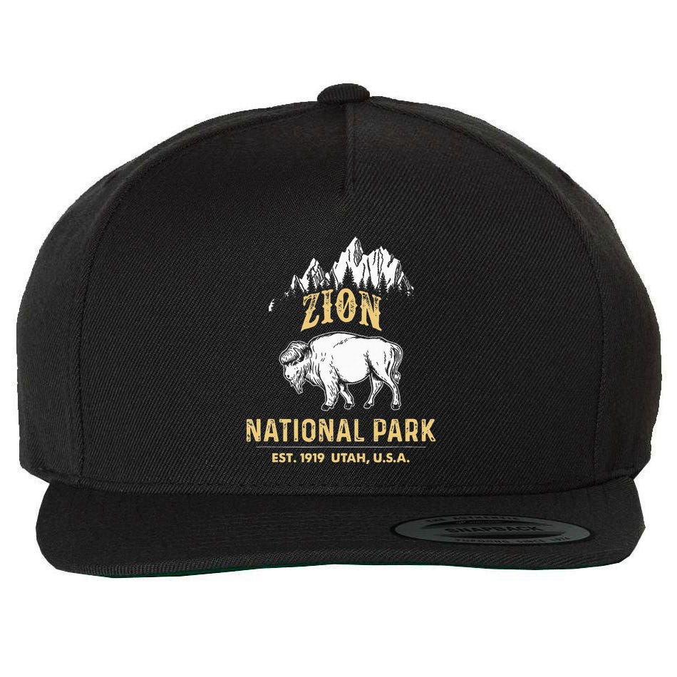 Zion National Park Utah Usa Bison Buffalo Wool Snapback Cap