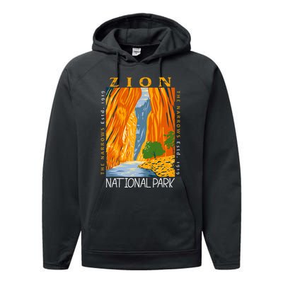 Zion National Park Utah Vintage The Narrows Performance Fleece Hoodie