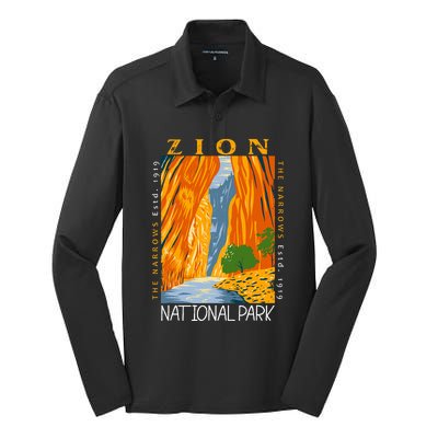 Zion National Park Utah Vintage The Narrows Silk Touch Performance Long Sleeve Polo