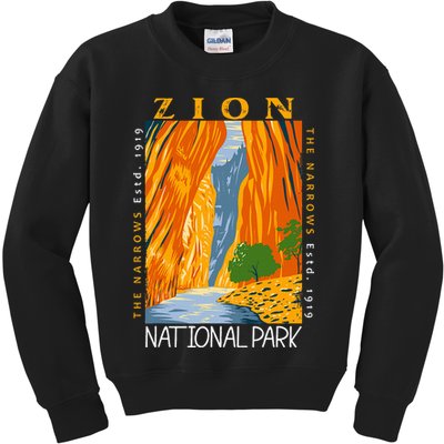 Zion National Park Utah Vintage The Narrows Kids Sweatshirt