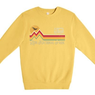 Zion National Park Vintage Retro Style Mountain Camping Hike Gift Premium Crewneck Sweatshirt