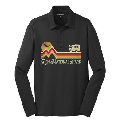 Zion National Park Vintage Retro Style Mountain Camping Hike Gift Silk Touch Performance Long Sleeve Polo